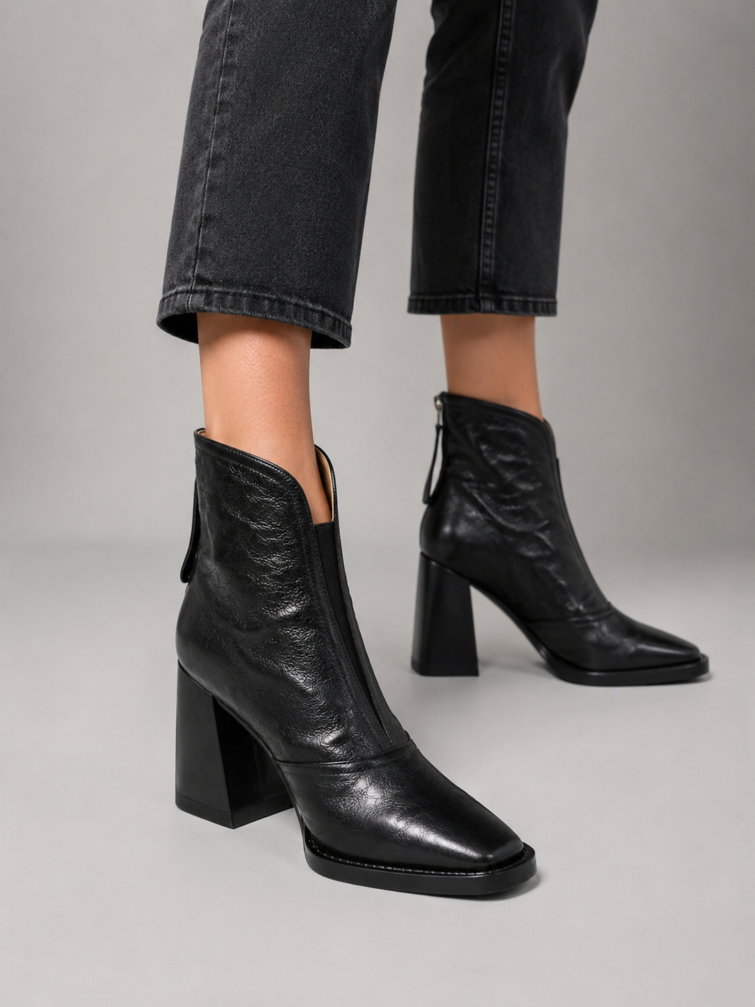 Women's Leather-Look Ankle Boots – elegant block heel, view 3 | The Temperance | Huna