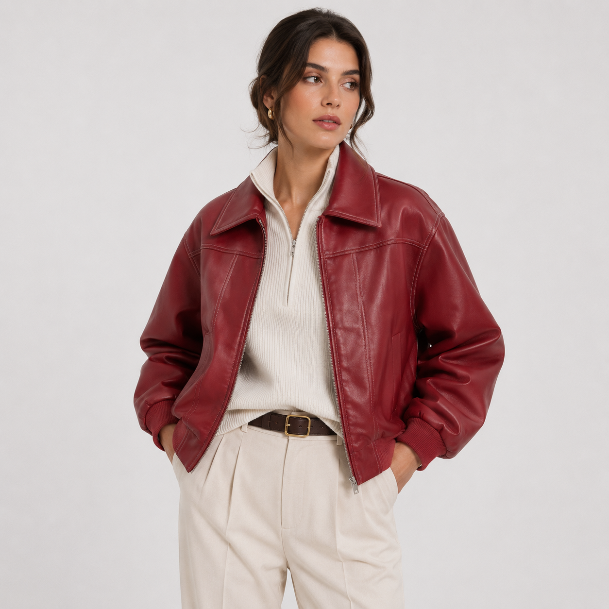 Women's Leather Look Jacket Timeless Red Heritage Silhouette 0
