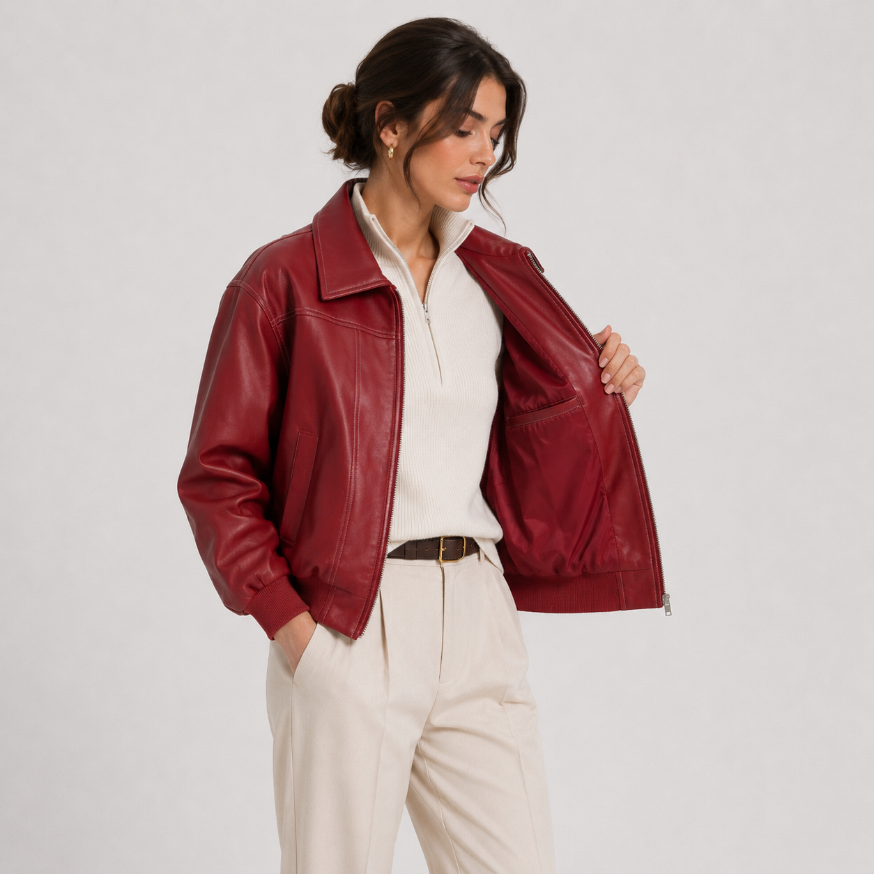 Women's Leather Look Jacket Timeless Red Heritage Silhouette 1