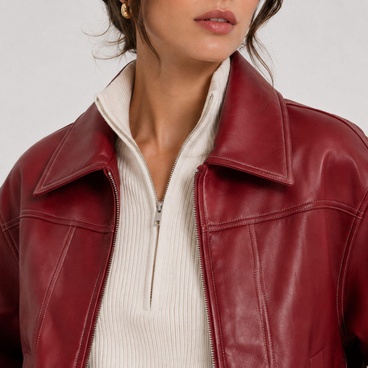 Women's Leather Look Jacket Timeless Red Heritage Silhouette 2