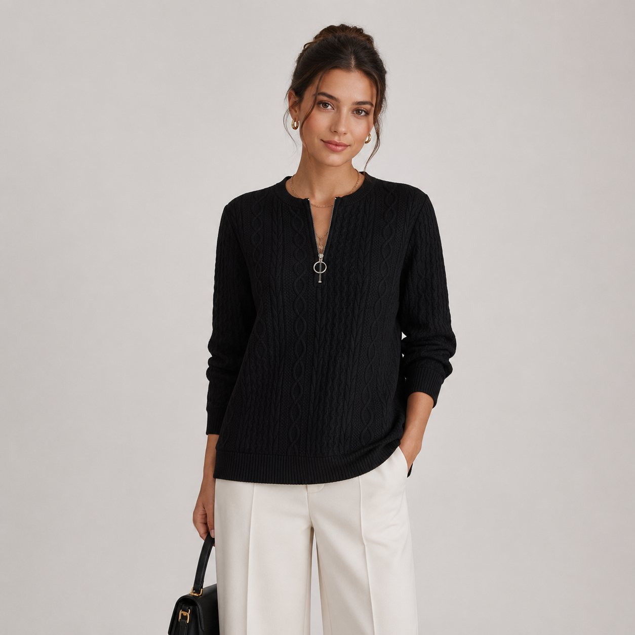 Women's Lightweight Sweater Zip Collar Long Sleeve Knitwear 0