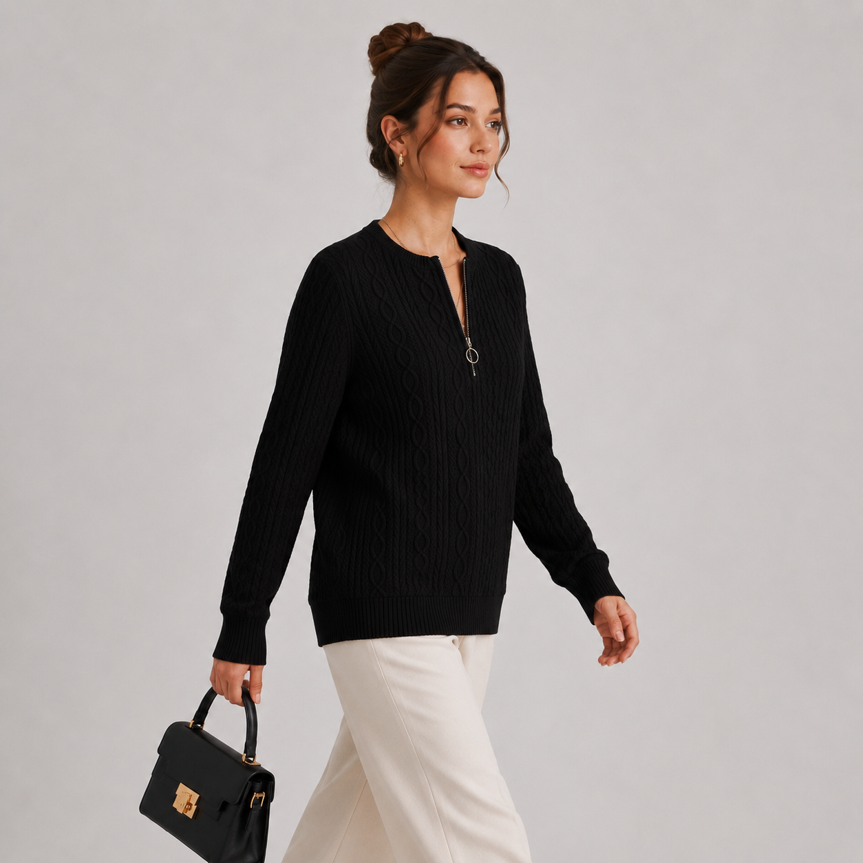 Women's Lightweight Sweater Zip Collar Long Sleeve Knitwear 1