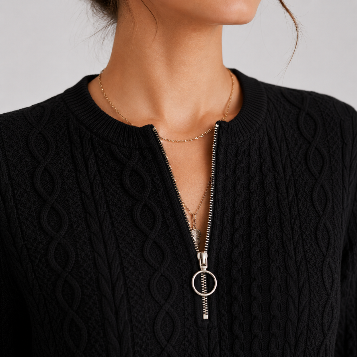 Women's Lightweight Sweater Zip Collar Long Sleeve Knitwear 2