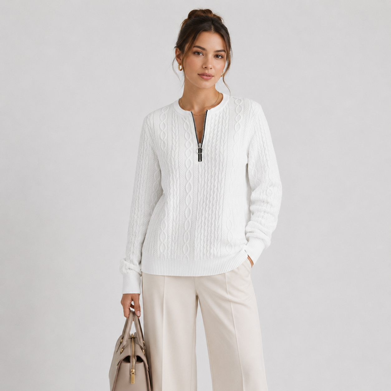 Women's Lightweight Sweater Zip Collar Long Sleeve Knitwear 4