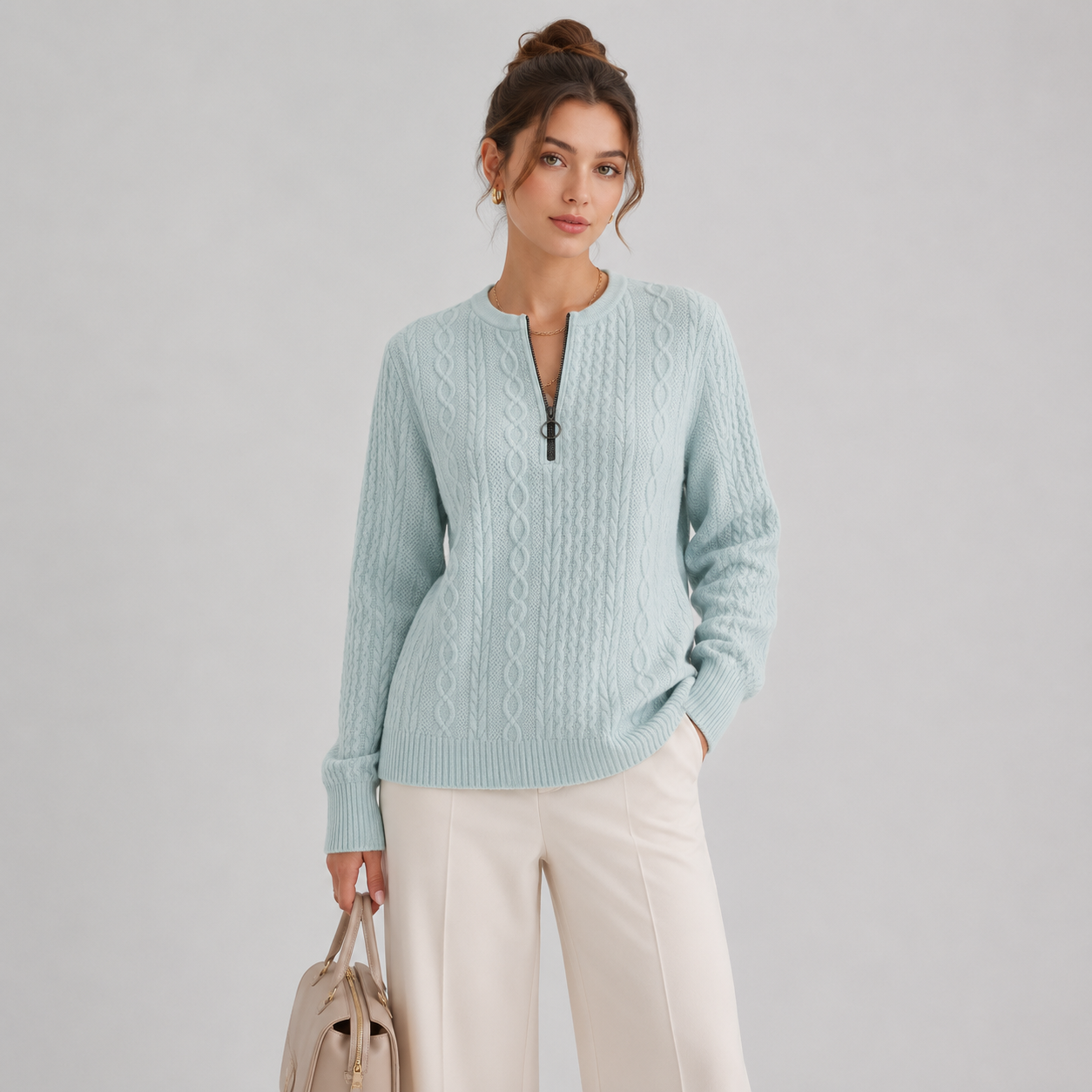 Women's Lightweight Sweater Zip Collar Long Sleeve Knitwear 5