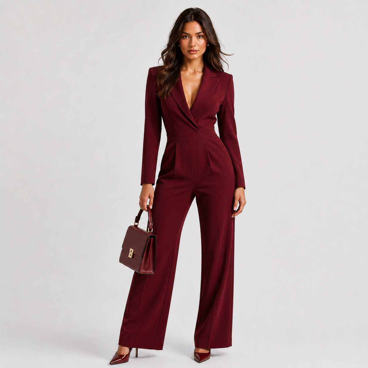 Women's Long Sleeve Wide Leg Jumpsuit Elegant One Piece Outfit 0
