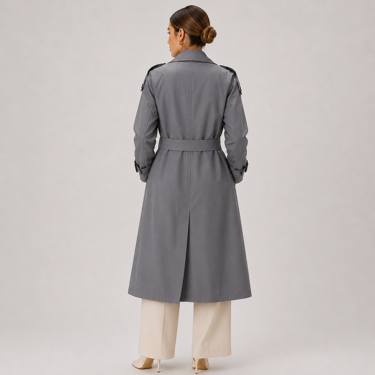 Women's Long Trench Coat Double Breasted Belted Classic Outerwear 3