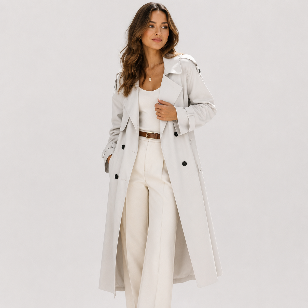 Women's Long Trench Coat Double Breasted Belted Classic Outerwear 6