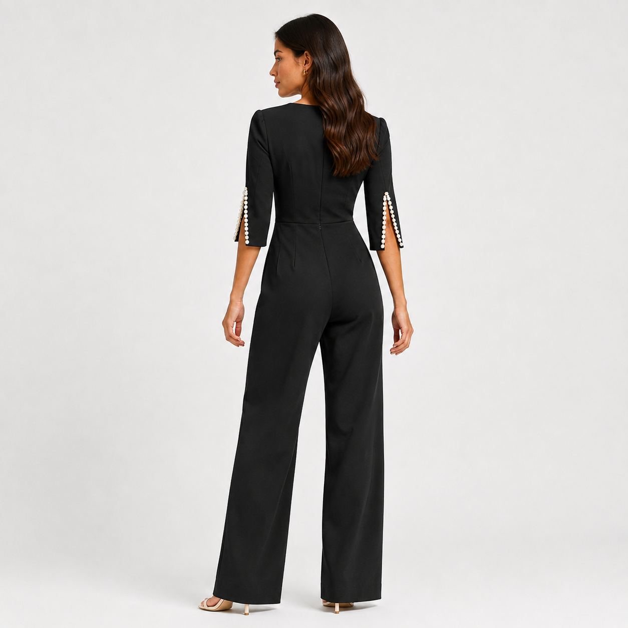 Women's Pearl Detail Jumpsuit Elegant Wide Leg One Piece Outfit 3