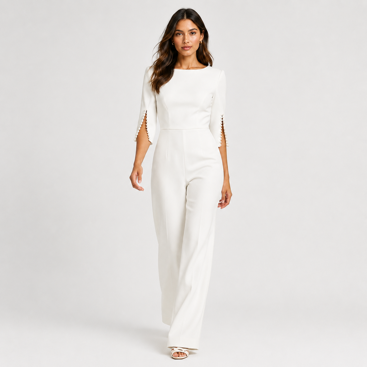 Women's Pearl Detail Jumpsuit Elegant Wide Leg One Piece Outfit 4