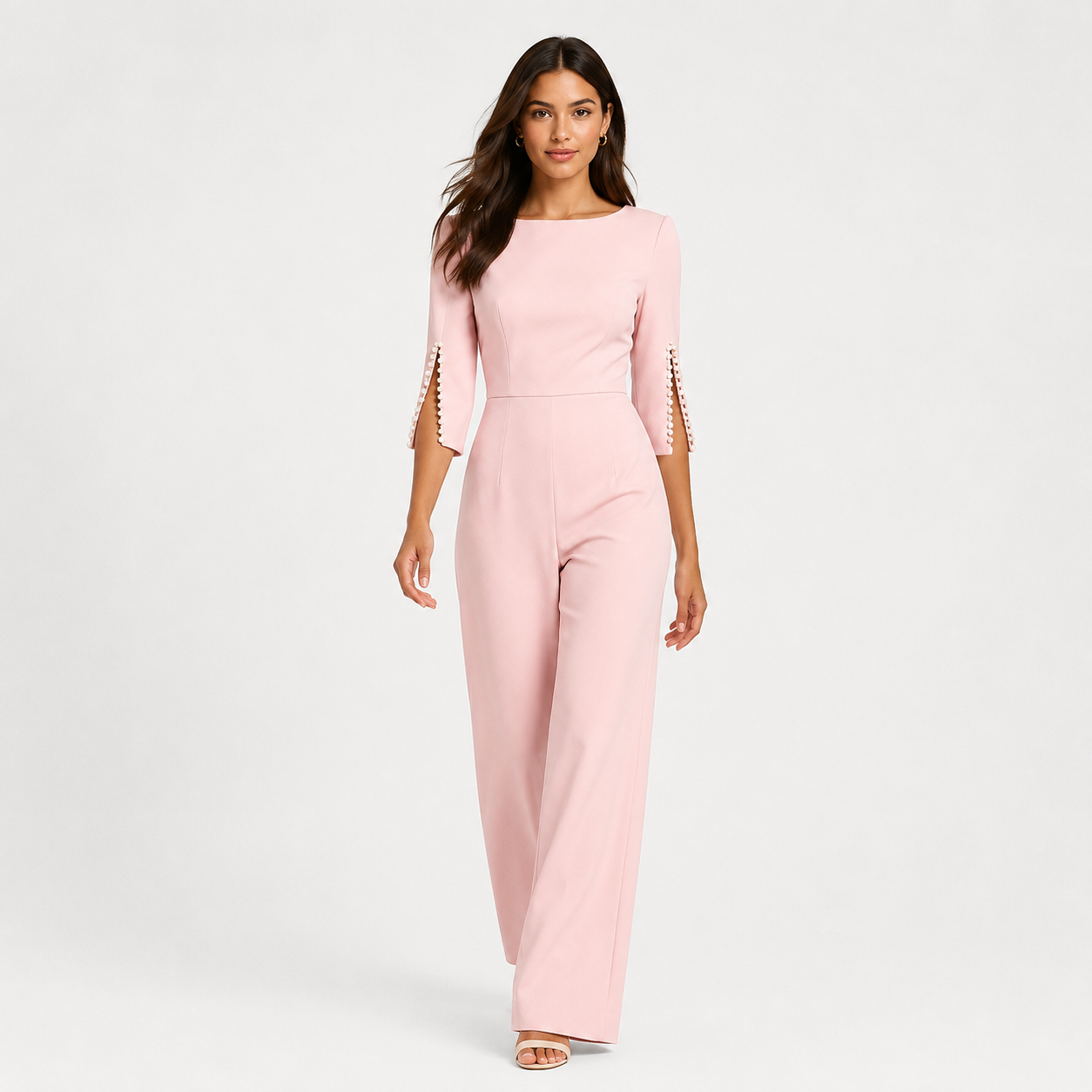 Women's Pearl Detail Jumpsuit Elegant Wide Leg One Piece Outfit 5