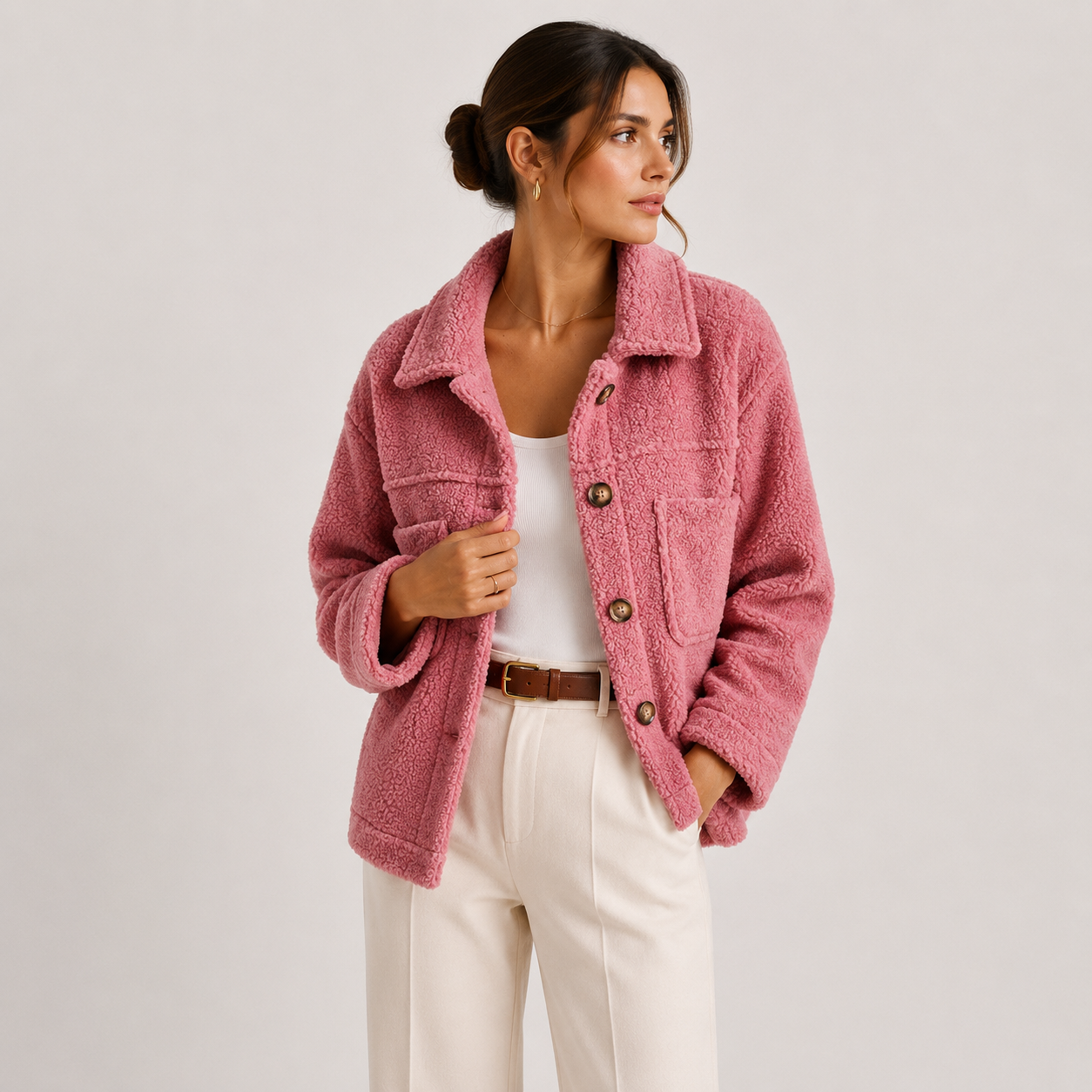 Women's Plush Sherpa Jacket Cozy Lightweight Casual Shacket 4