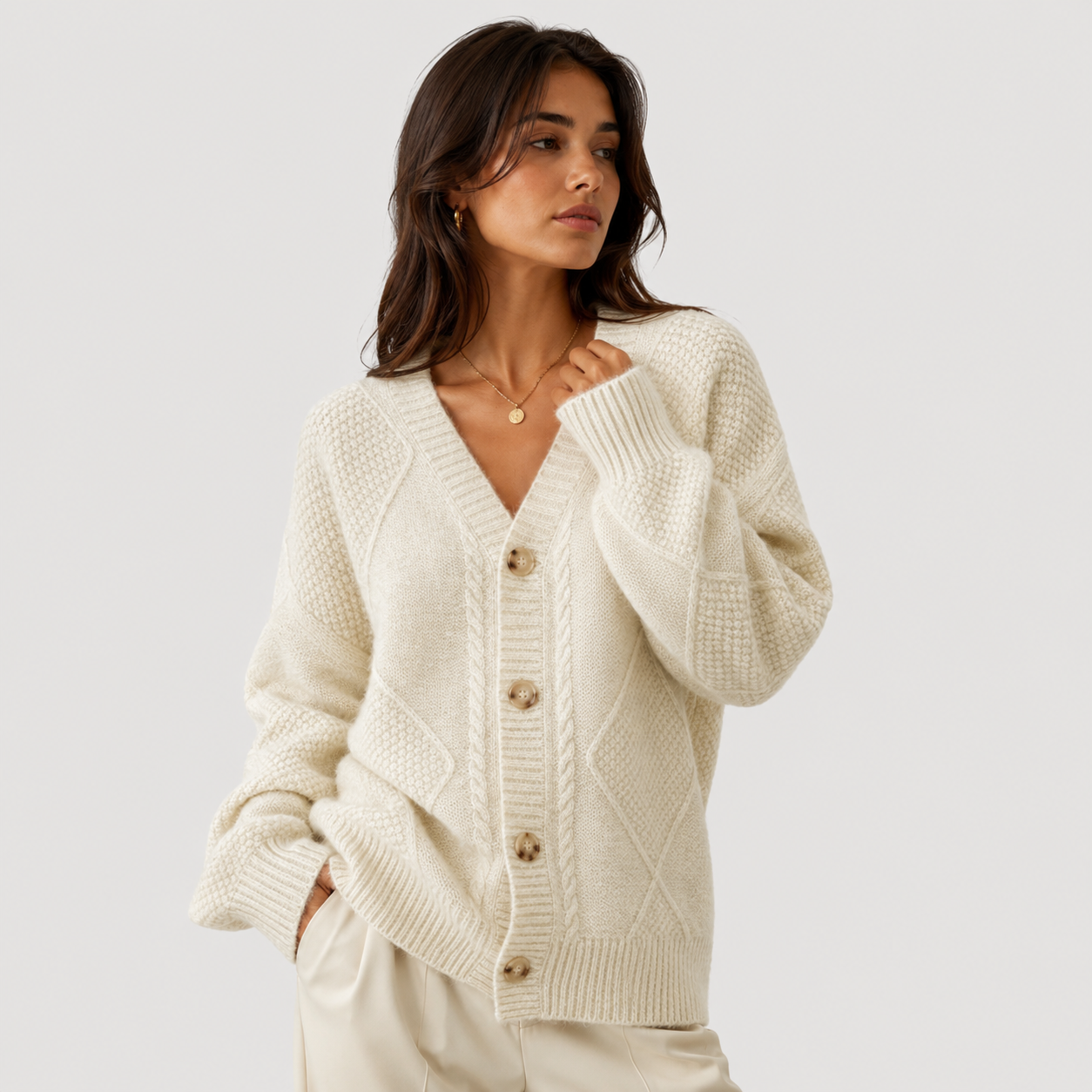 Women's Premium Knit Cardigan Cozy Long Sleeve Button Sweater 0
