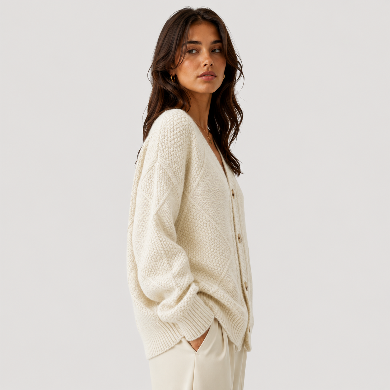 Women's Premium Knit Cardigan Cozy Long Sleeve Button Sweater 1