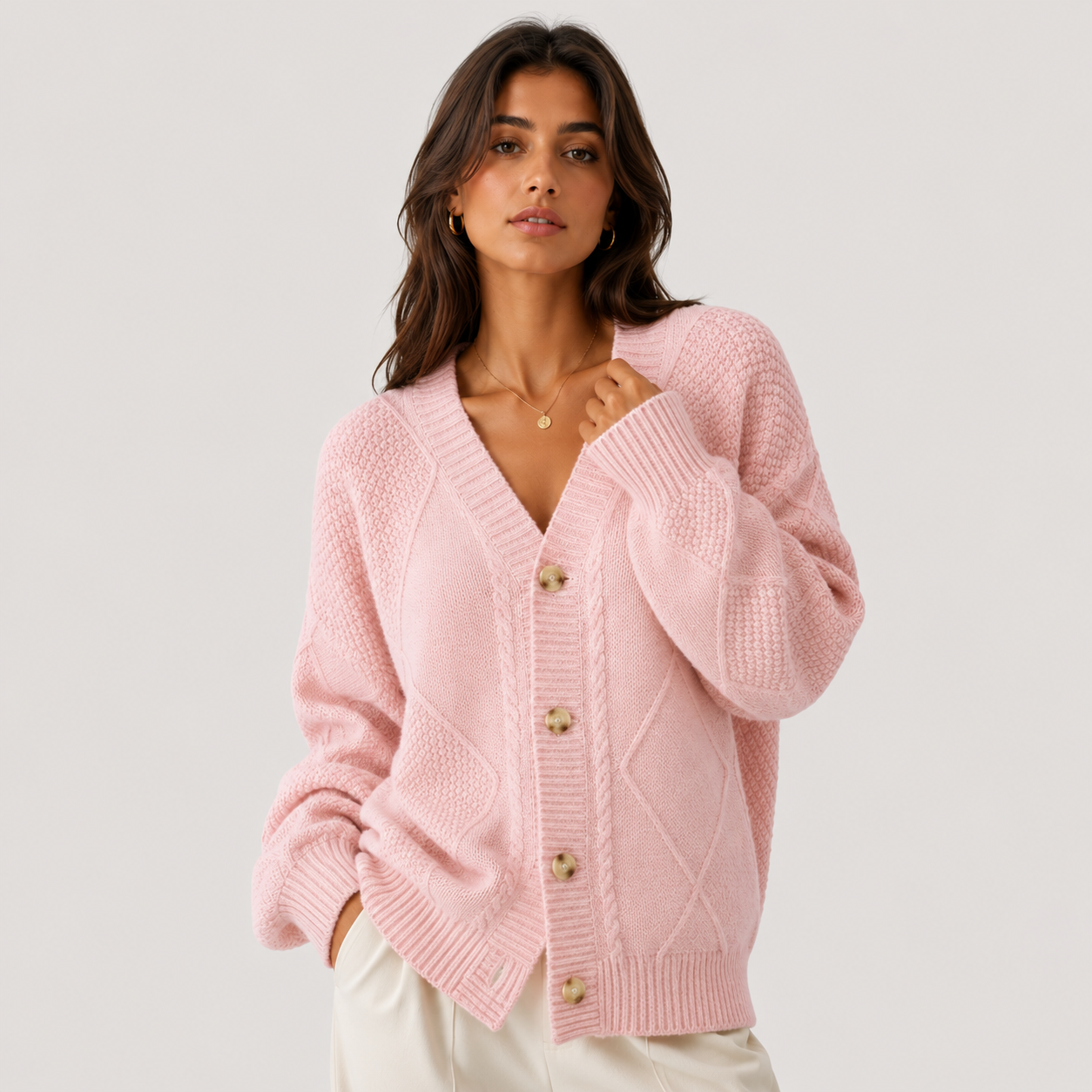 Women's Premium Knit Cardigan Cozy Long Sleeve Button Sweater 4