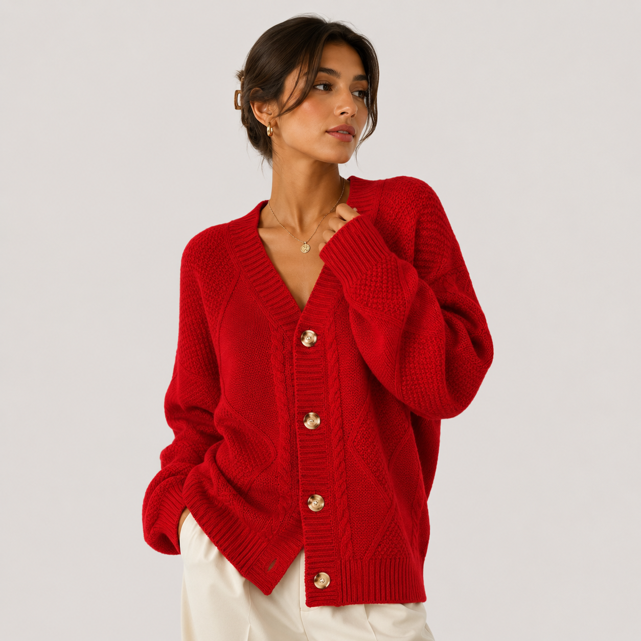 Women's Premium Knit Cardigan Cozy Long Sleeve Button Sweater 5