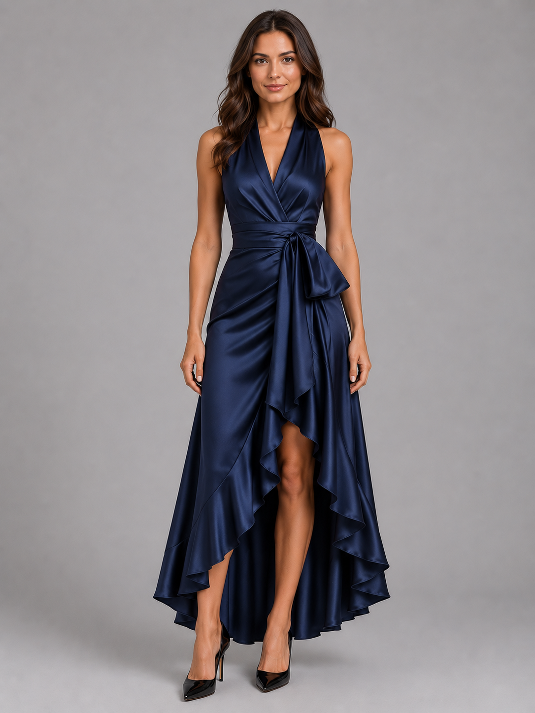 Women's Satin Halter Maxi Dress UK – Evening Gown – The Florisande – image 1