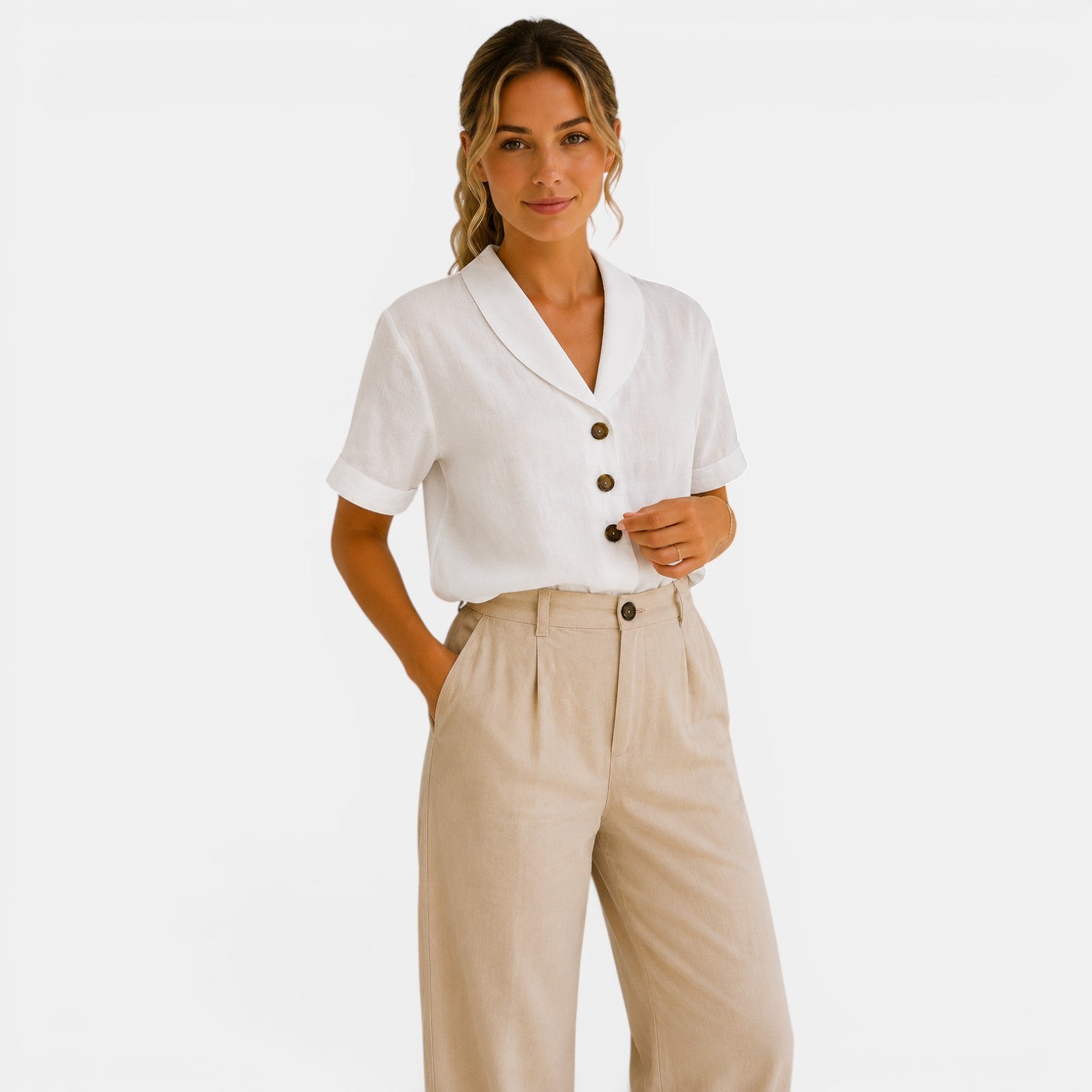 Women's Short Sleeve Blouse Relaxed Fit Button Front T-shirt 0