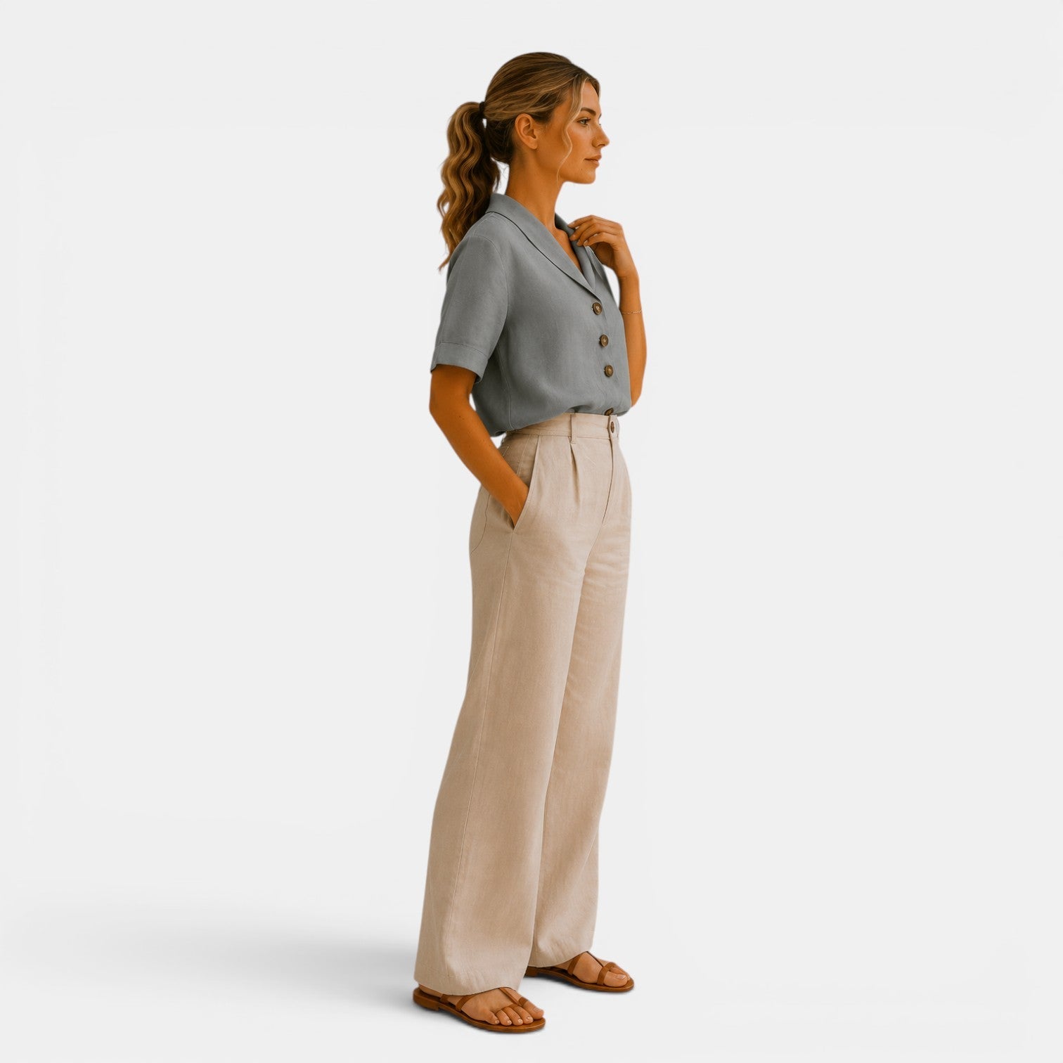 Women's Short Sleeve Blouse Relaxed Fit Button Front T-shirt 7