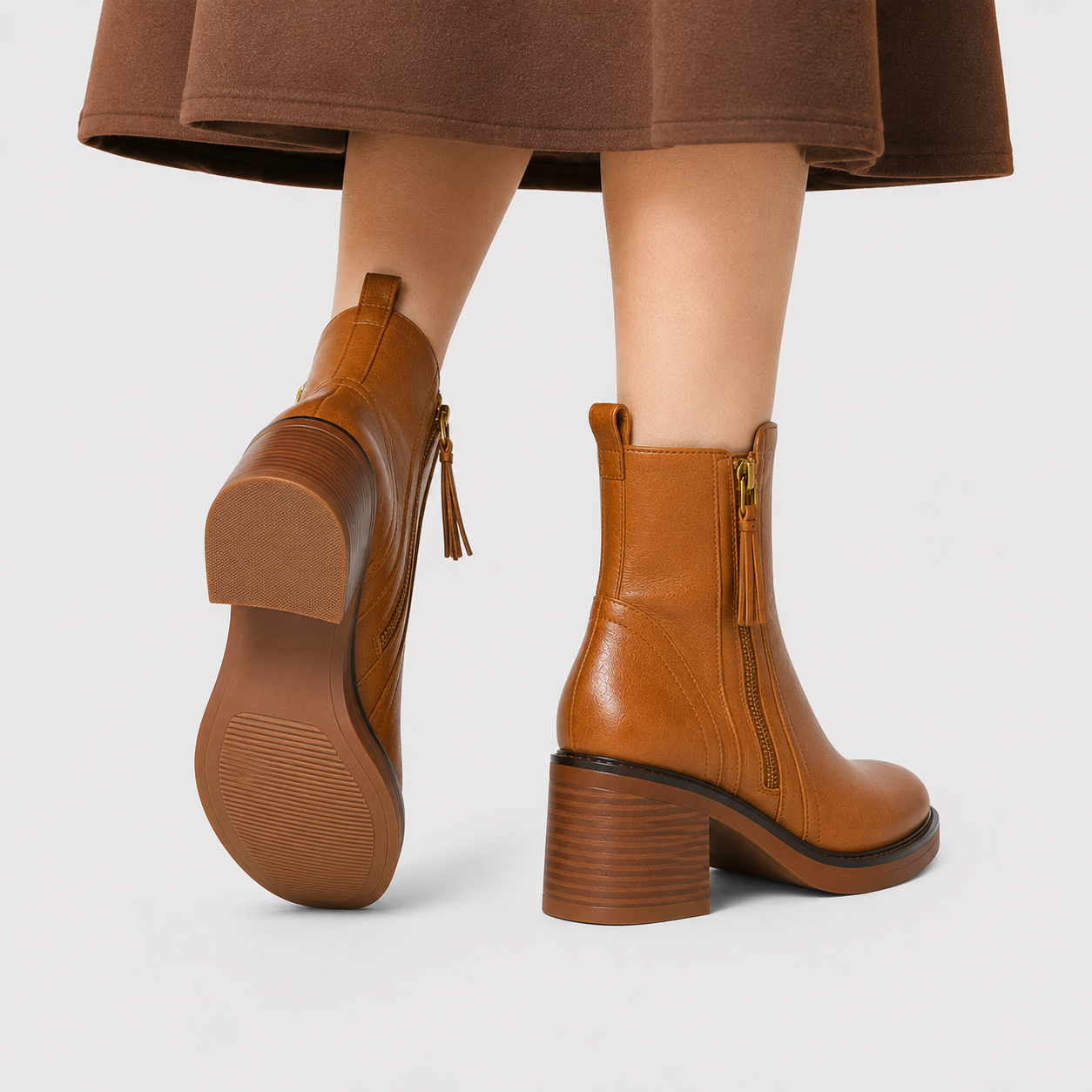 Women's Side Zip Leather Look Ankle Boots Classic Mid Heel Booties 2