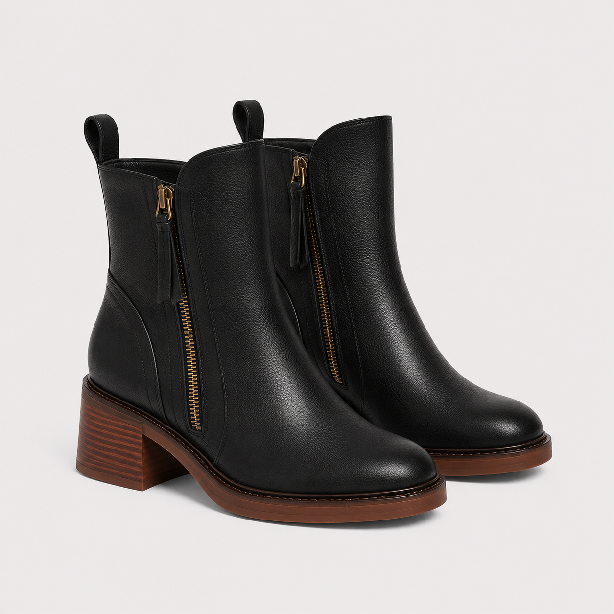 Women's Side Zip Leather Look Ankle Boots Classic Mid Heel Booties 4