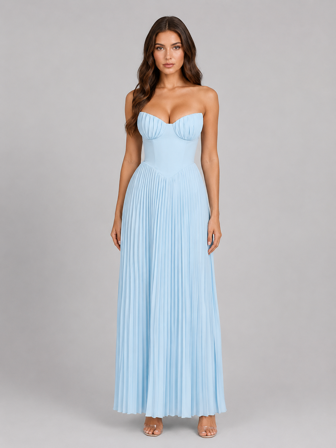Women's Strapless Pleated Maxi Dress UK – Wedding Guest – The Zephyria – image 1