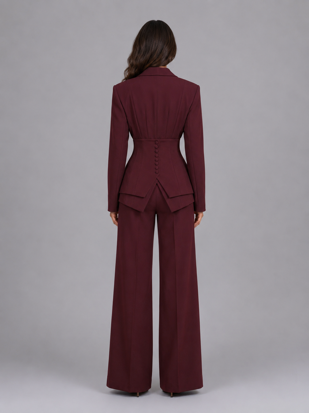 Women's Tailored Trouser Suit UK – cinched waist wide leg, view 2