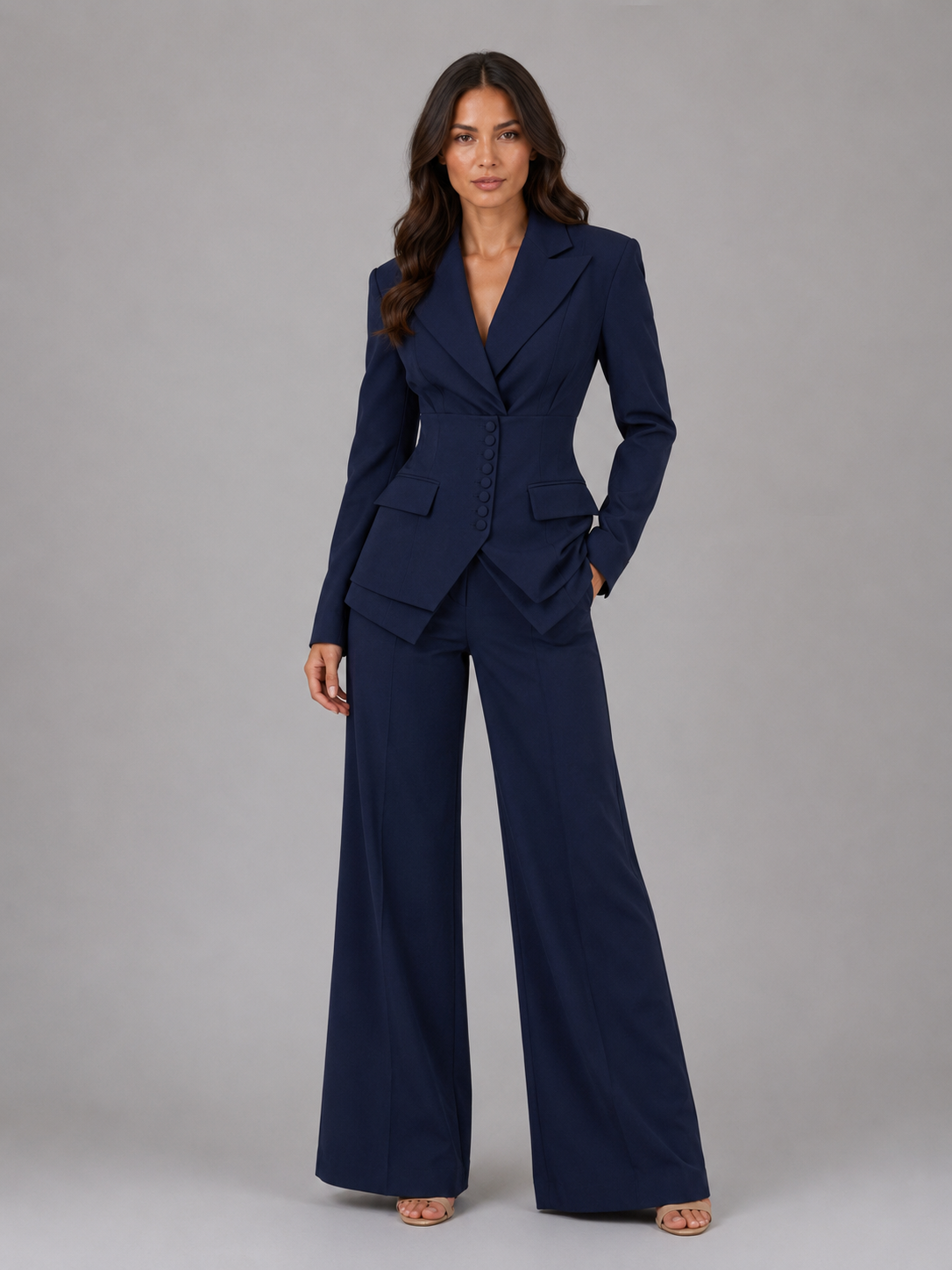 Women's Tailored Trouser Suit UK – cinched waist wide leg, view 6