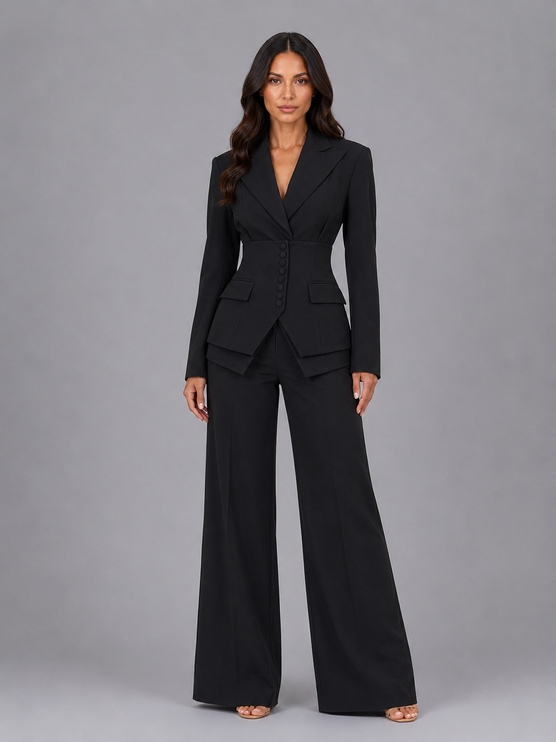 Women's Tailored Trouser Suit UK – cinched waist wide leg, view 7