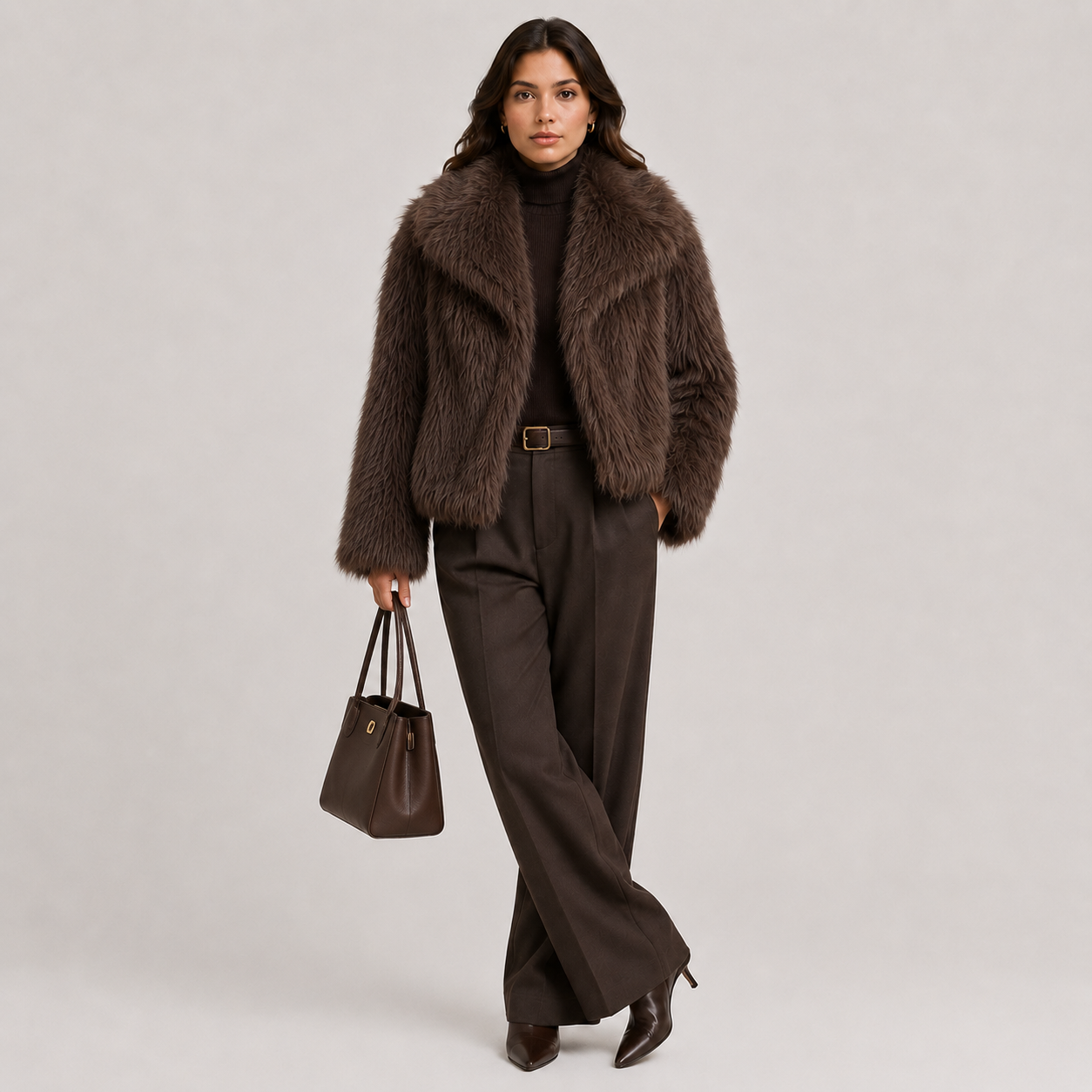 Women's Warm Faux Fur Look Jacket for Winter Elegant Outerwear 0
