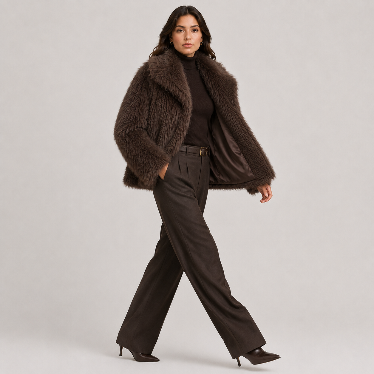 Women's Warm Faux Fur Look Jacket for Winter Elegant Outerwear 1