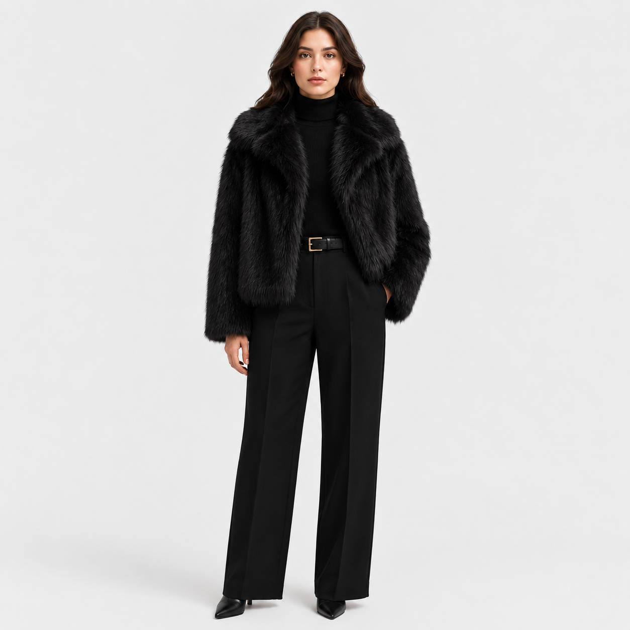 Women's Warm Faux Fur Look Jacket for Winter Elegant Outerwear 7