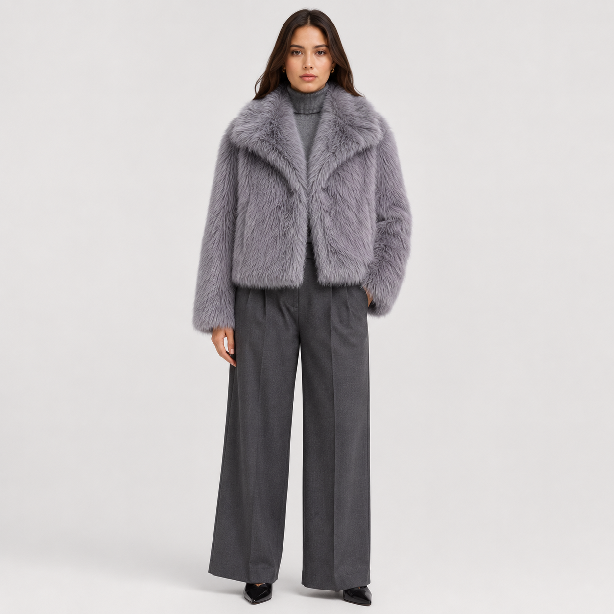 Women's Warm Faux Fur Look Jacket for Winter Elegant Outerwear 8
