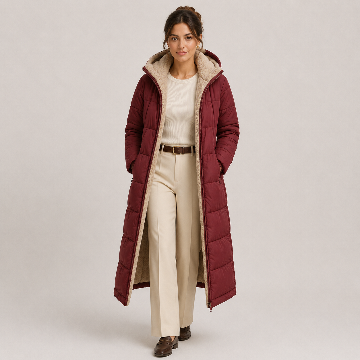 Women's Warm Long Hooded Winter Coat with Plush Lining 6