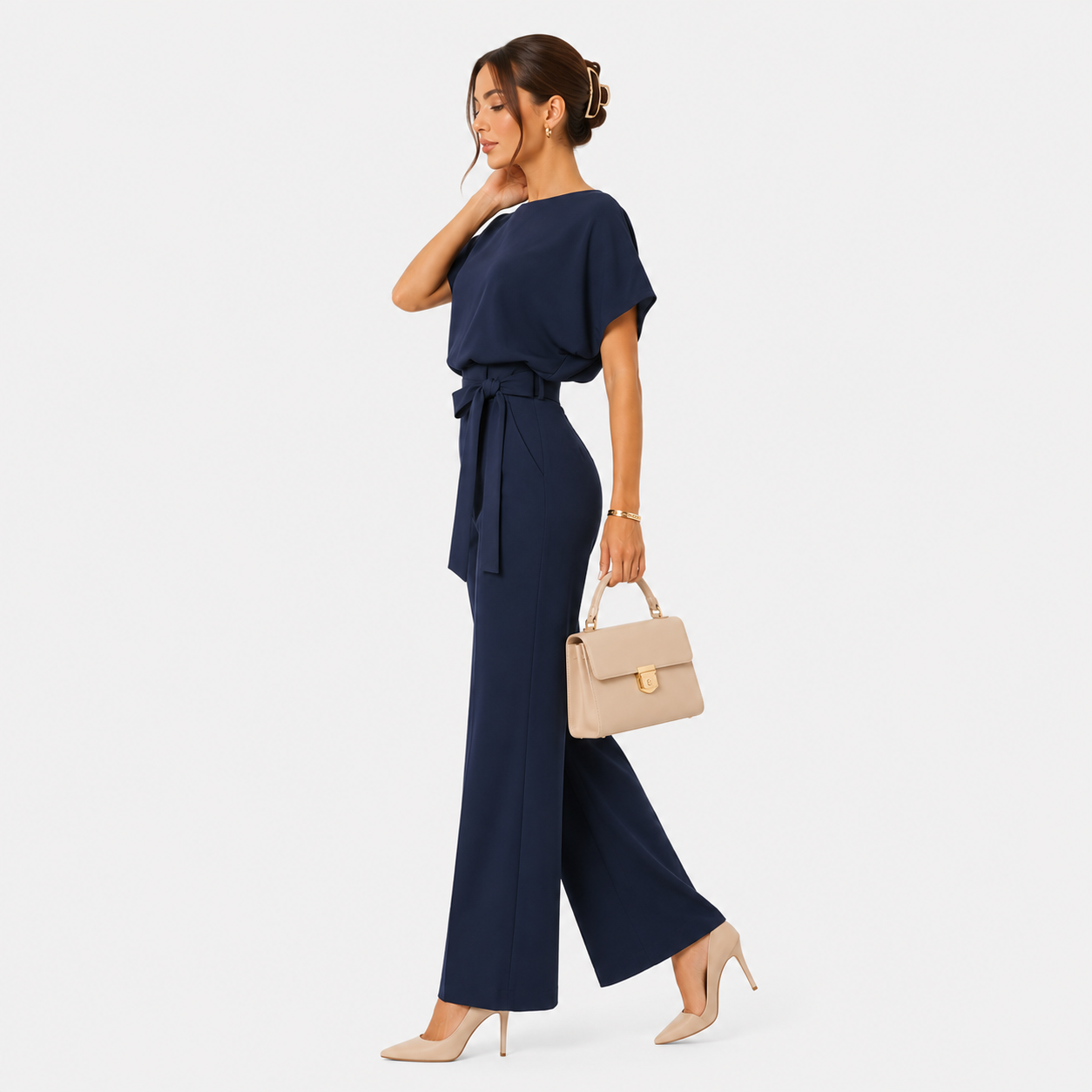 Women's Wide Leg Belted Jumpsuit Relaxed Fit Casual Outfit 1