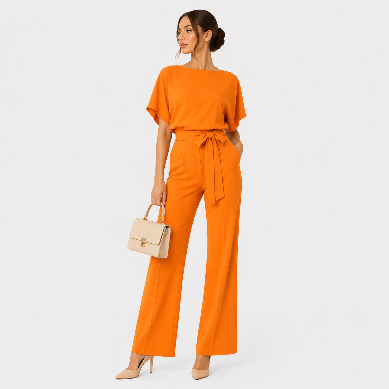 Women's Wide Leg Belted Jumpsuit Relaxed Fit Casual Outfit 4