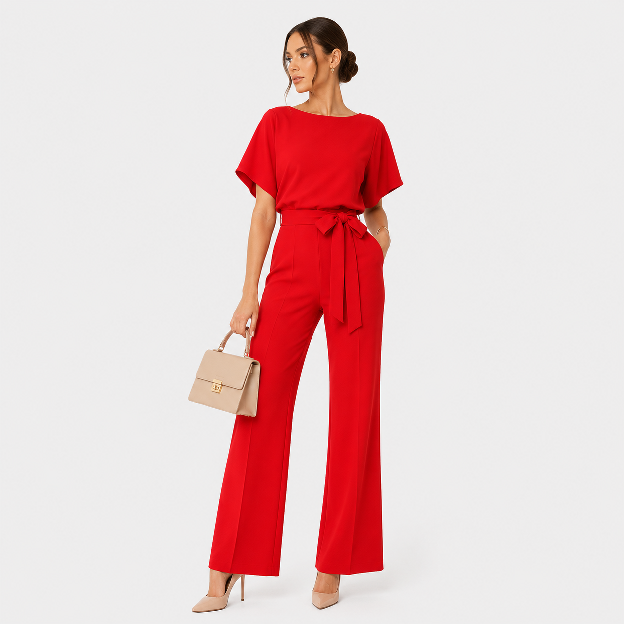 Women's Wide Leg Belted Jumpsuit Relaxed Fit Casual Outfit 5