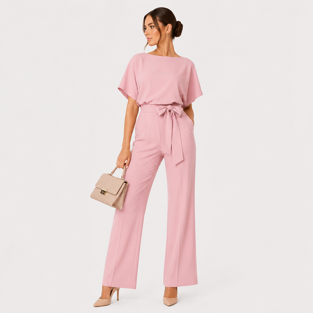 Women's Wide Leg Belted Jumpsuit Relaxed Fit Casual Outfit 6