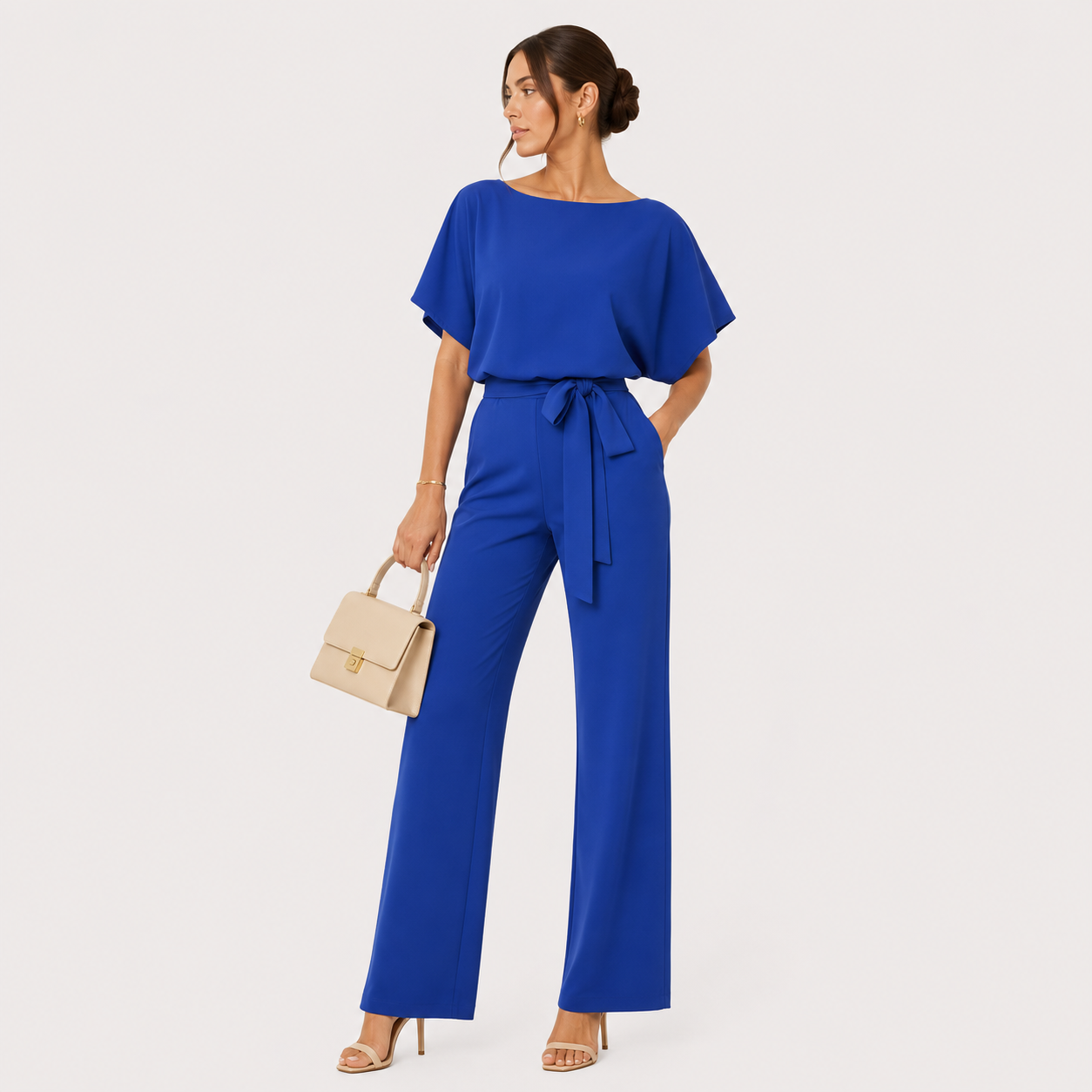 Women's Wide Leg Belted Jumpsuit Relaxed Fit Casual Outfit 7