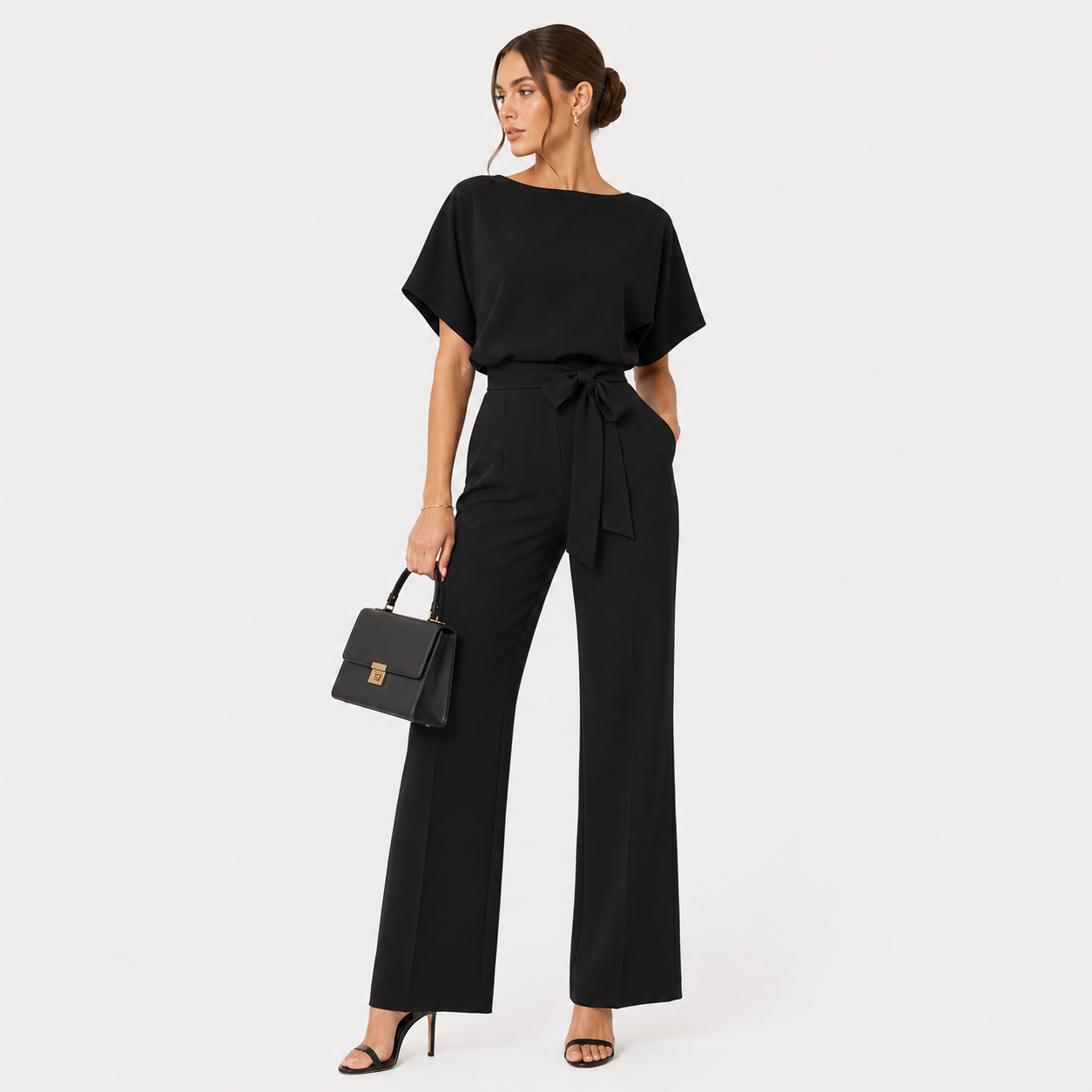 Women's Wide Leg Belted Jumpsuit Relaxed Fit Casual Outfit 8