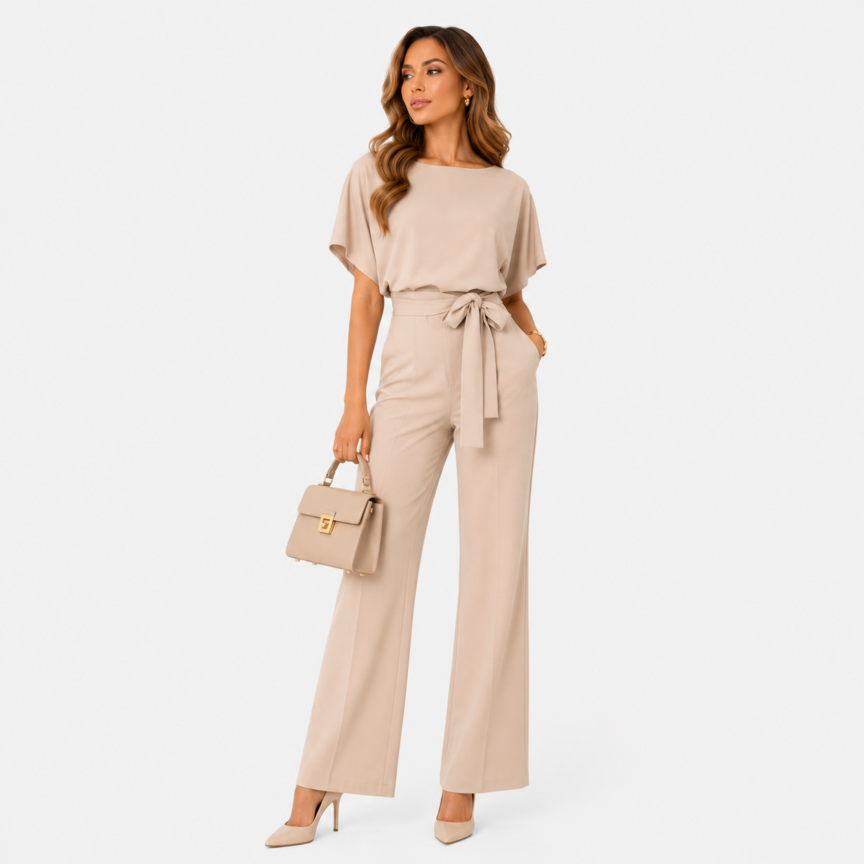 Women's Wide Leg Belted Jumpsuit Relaxed Fit Casual Outfit 9