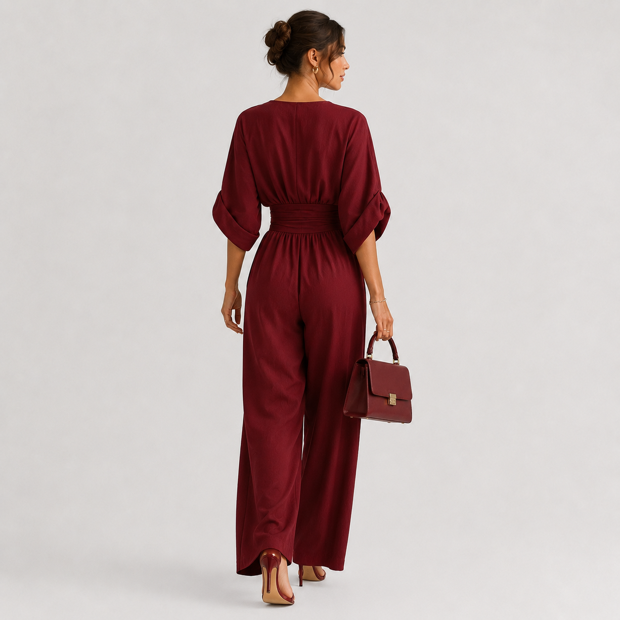 Women's Wide Leg Jumpsuit Elegant V Neck One Piece Outfit 3