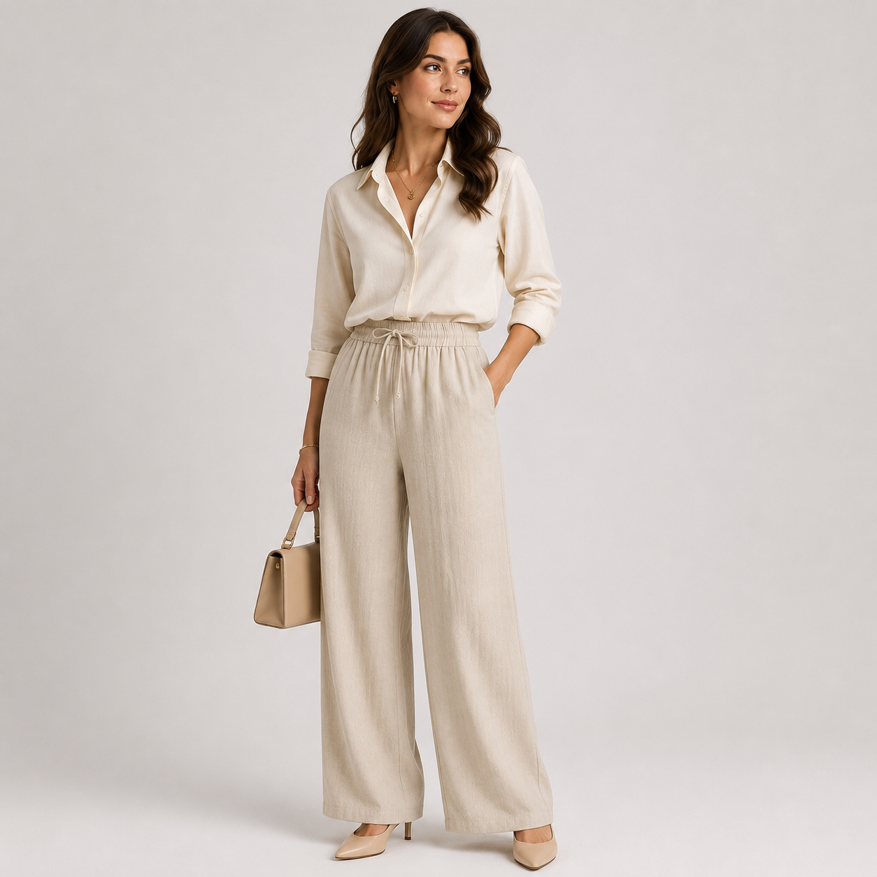 Women's Wide Leg Pants Elastic Waist and Linen Look 1