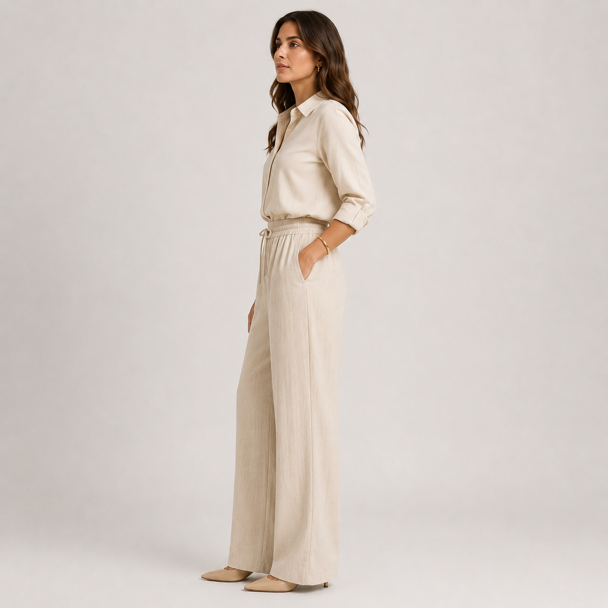 Women's Wide Leg Pants Elastic Waist and Linen Look 2