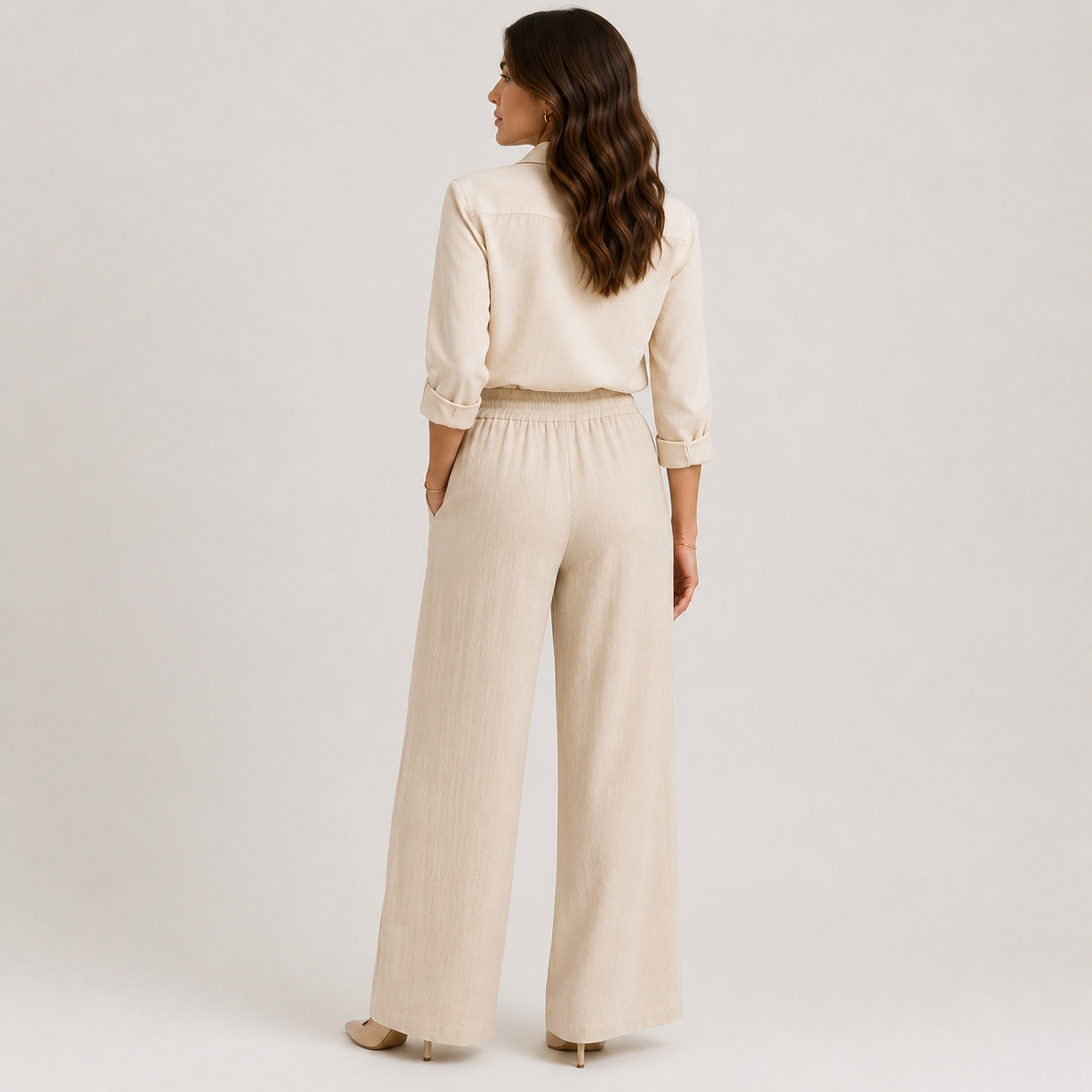 Women's Wide Leg Pants Elastic Waist and Linen Look 4