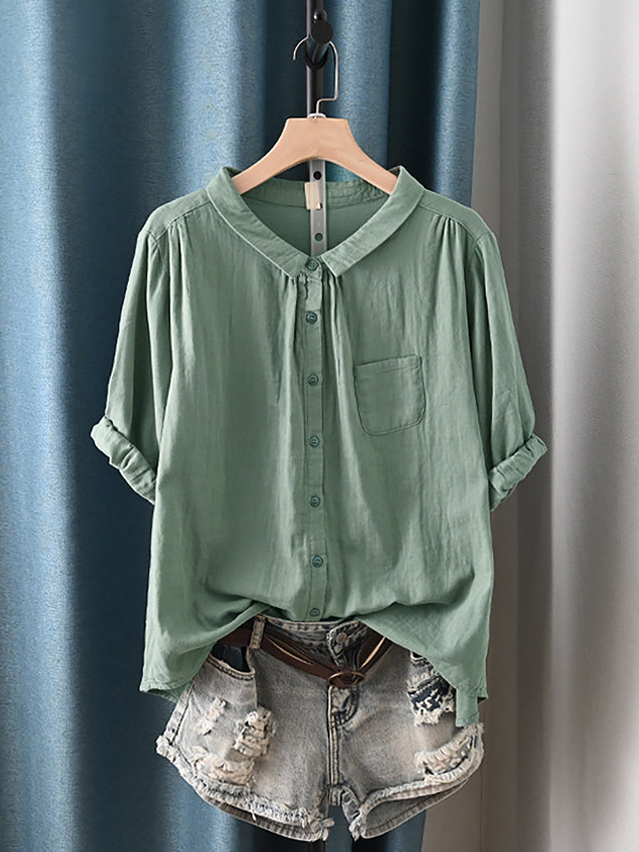 Women's Plus Size Cotton Top – round neck short or long sleeve, view 9 | The Calanthe | Huna