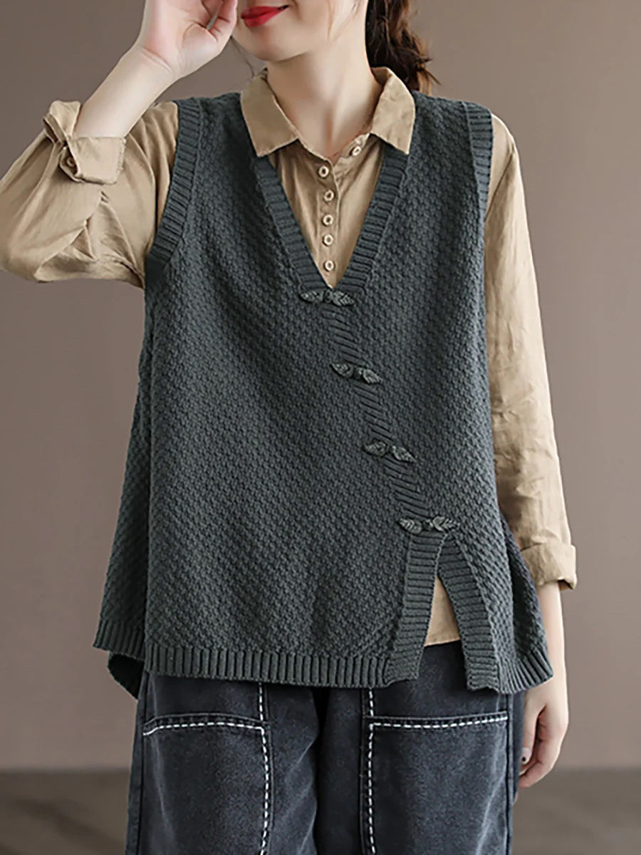 Women's Plus Size Button Knit Cardigan – cotton v-neck high-low hem, view 4 | The Ilaria | Huna