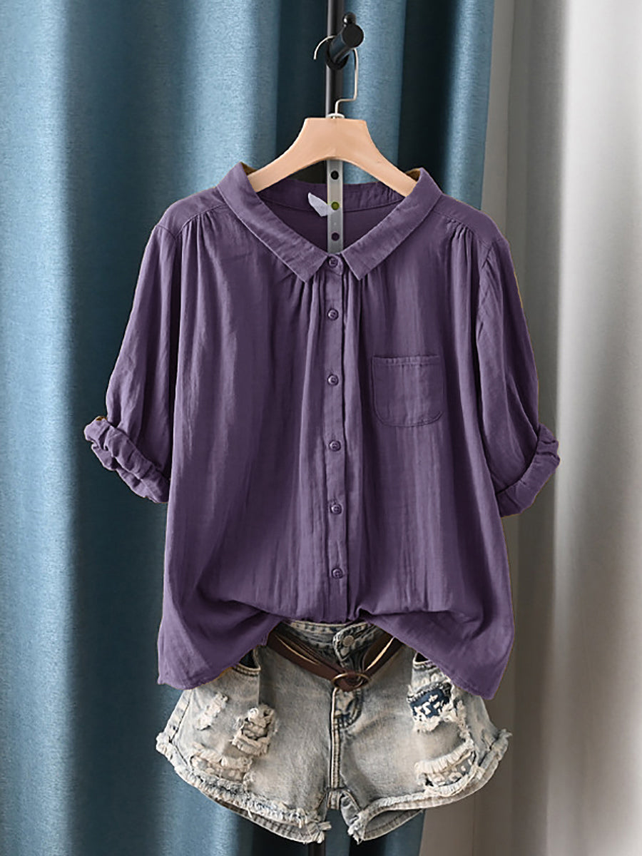 Women's Plus Size Cotton Top – round neck short or long sleeve, view 15 | The Calanthe | Huna