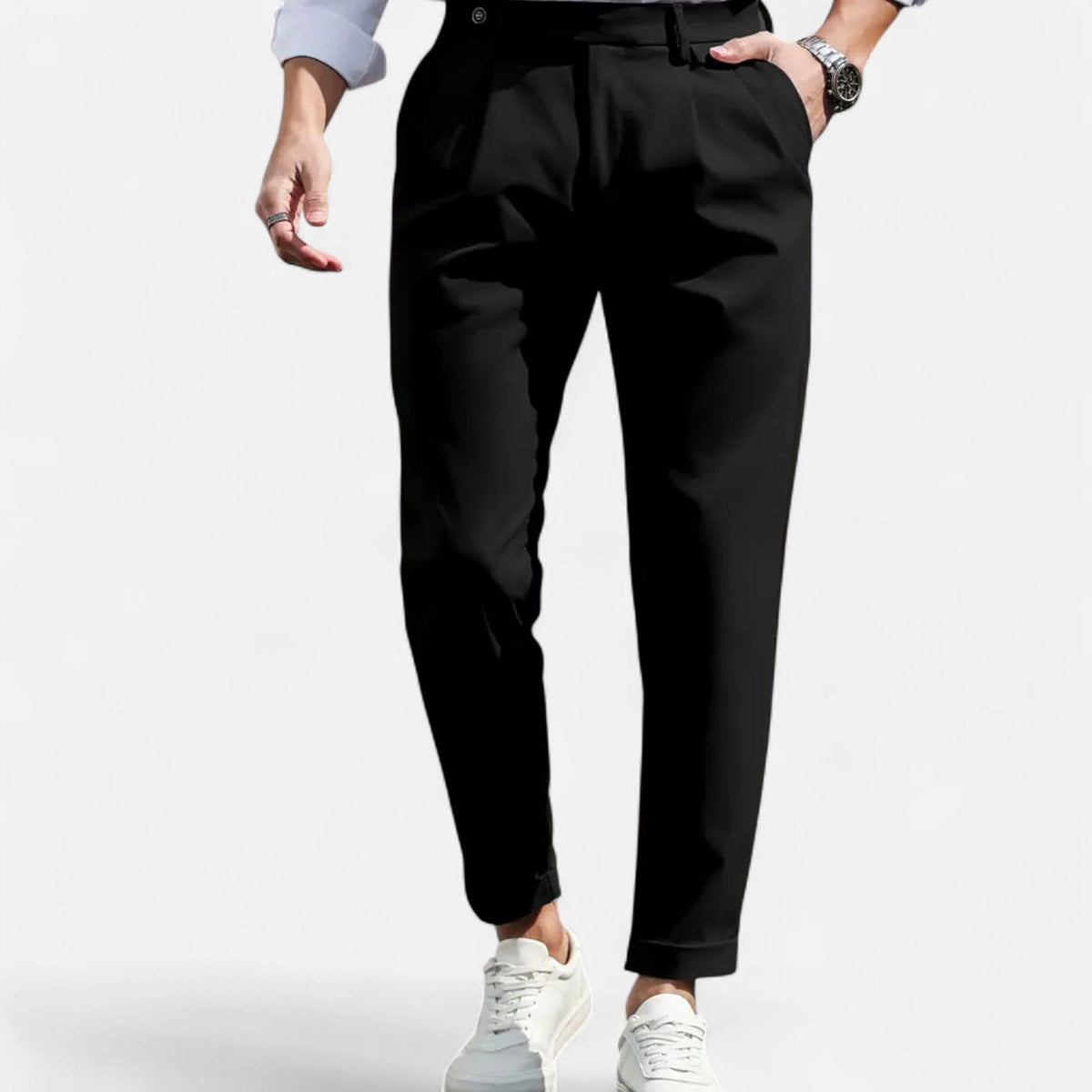 Men's slim fit pleated trousers – The Julian by Huna – product view 4