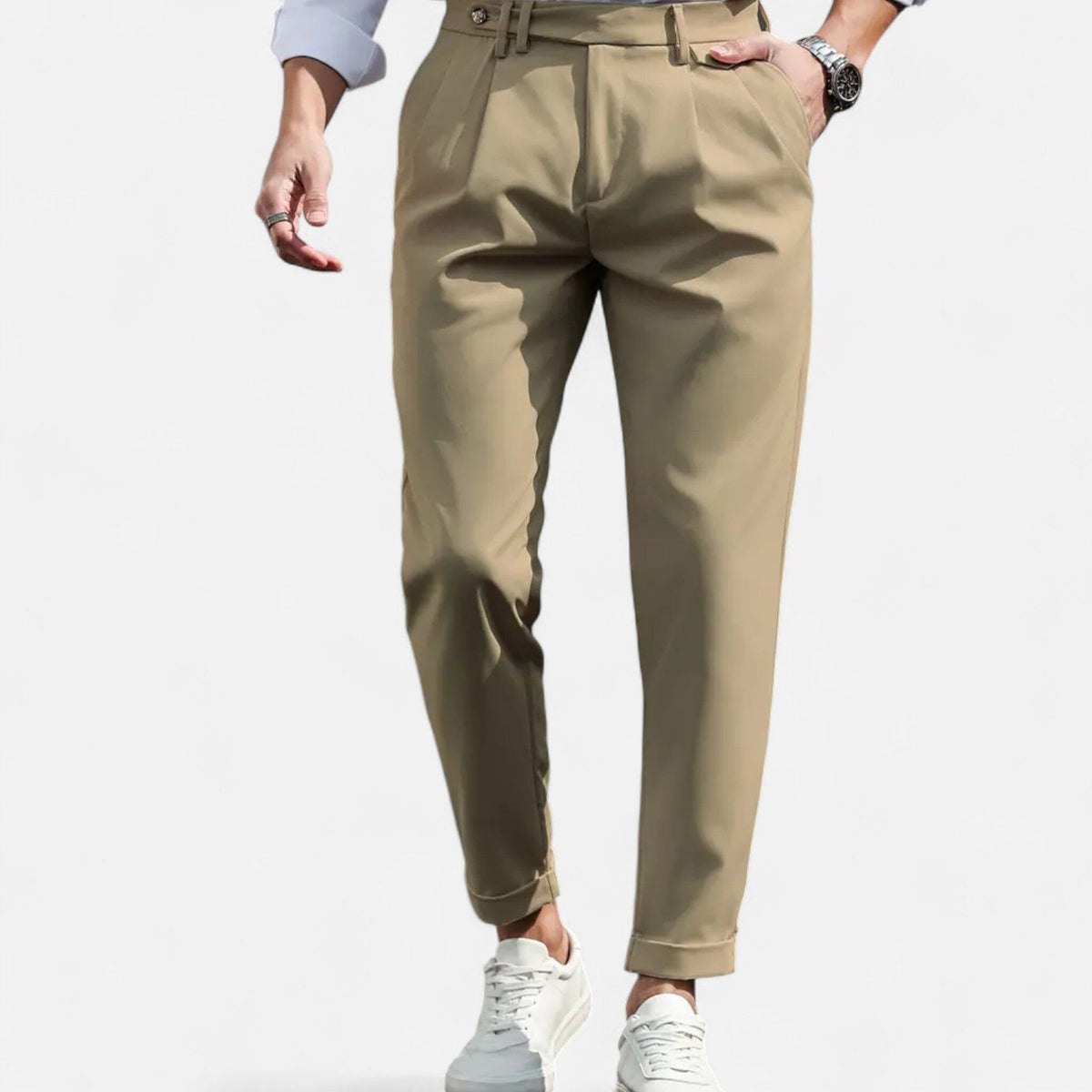 Men's slim fit pleated trousers – The Julian by Huna – product view 3